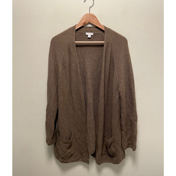 J. Jill Sweaters - J. Jill Womens Cardigan Large Brown Silk Blend Knit Open Front Pockets Relaxed